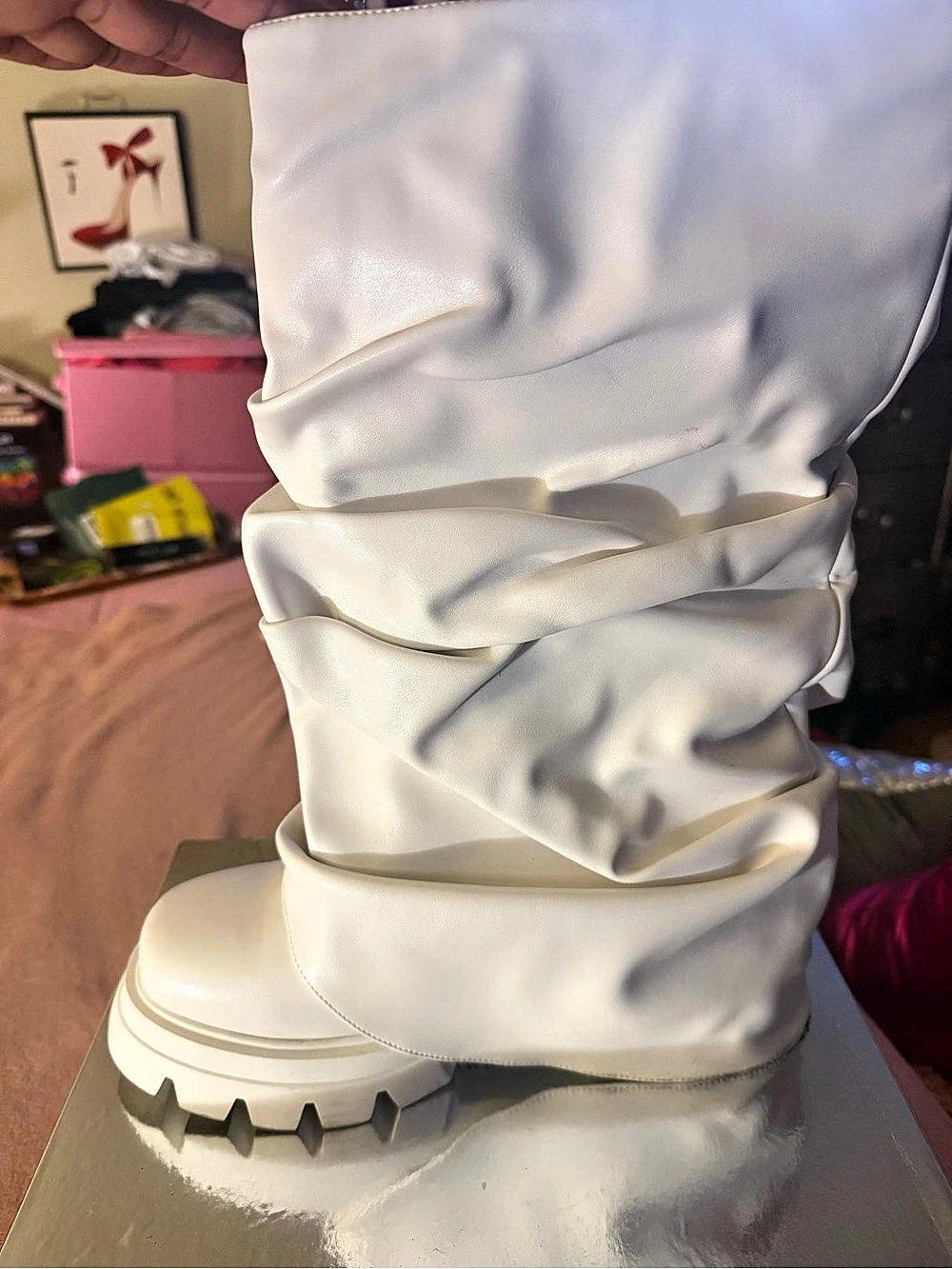Azalea Wang Sybel Platform Lug Sole Boot White Over-the-Knee Boots